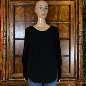 SoTeer Black Ribbed Knit Dolman Sleeve Curve Hem Sweater
